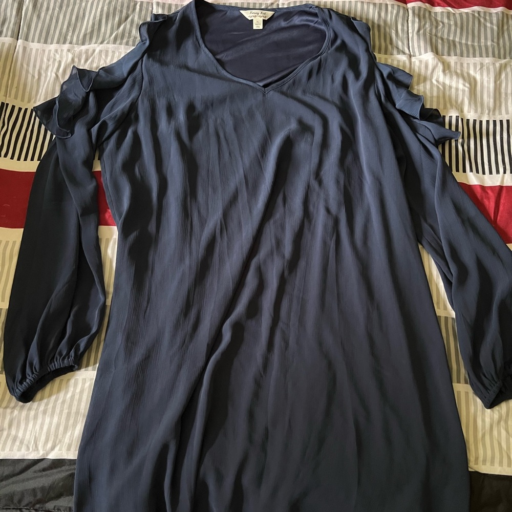 Navy cold should long sleeve dress